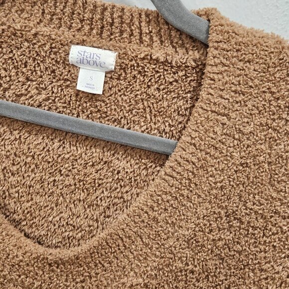 Stars Above Fuzzy Scoop Neck Long Sleeve Brown Sherpa Sweatshirt Pullover Small - Picture 5 of 7